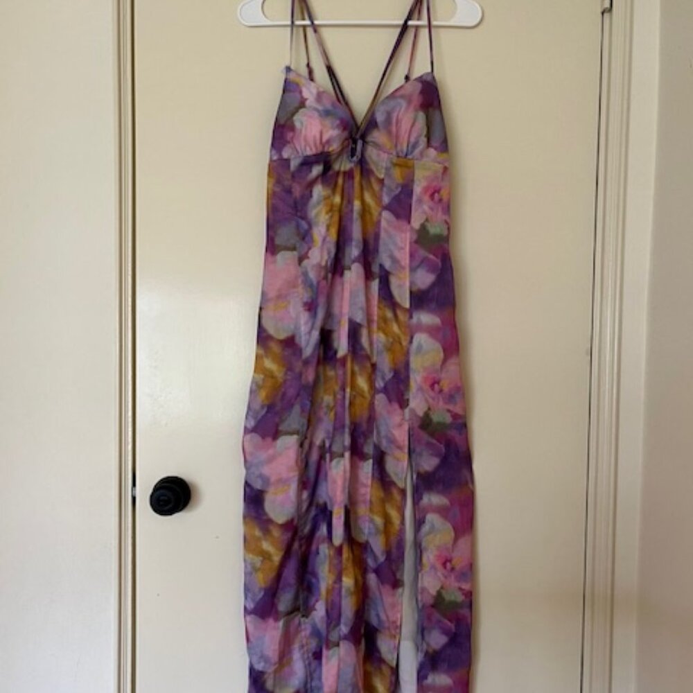 NWT Purple Printed Watercolor Maxi Dress (Size L)